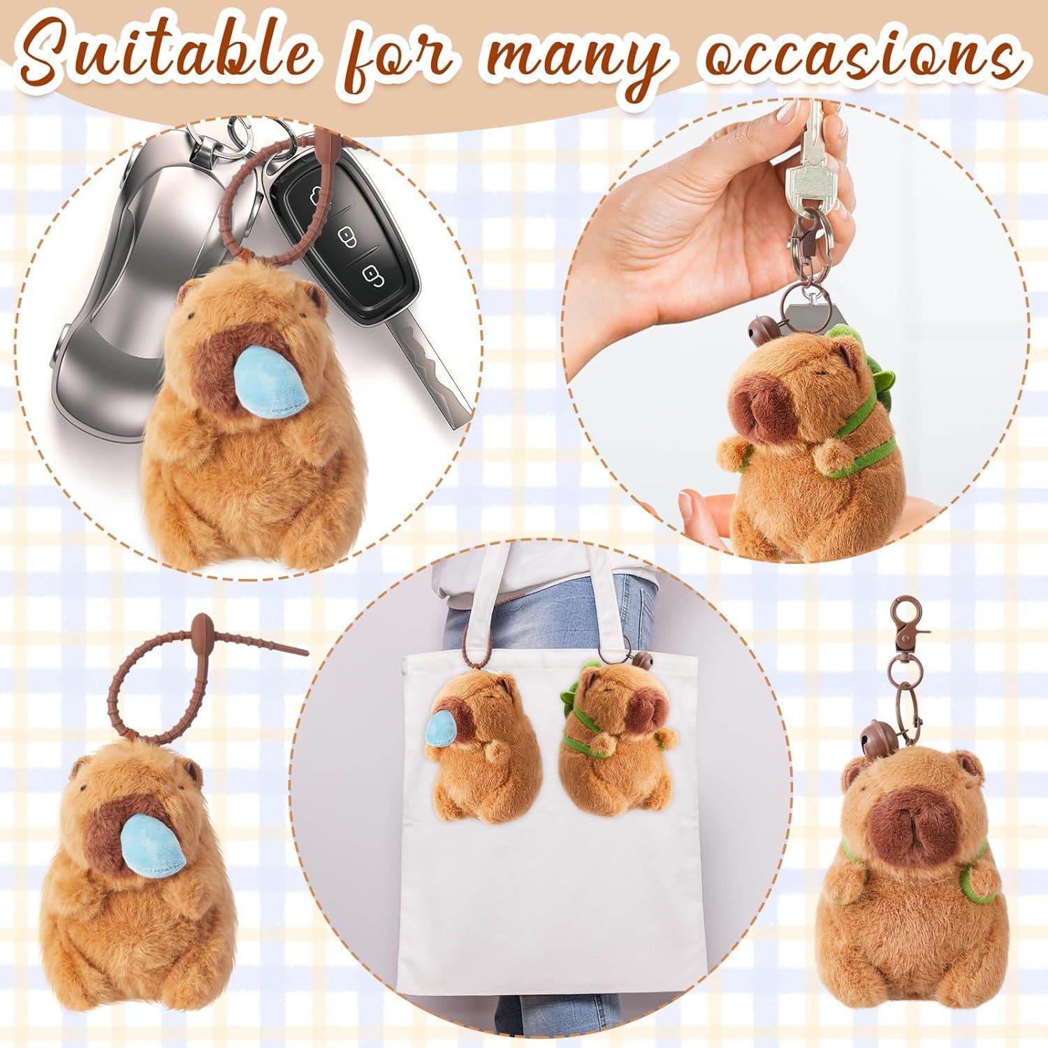 2 Pcs Capybara Plush Keychain Toy Realistic Capybara Stuffed Animals Toy Pendant for Backpack Birthday Gift