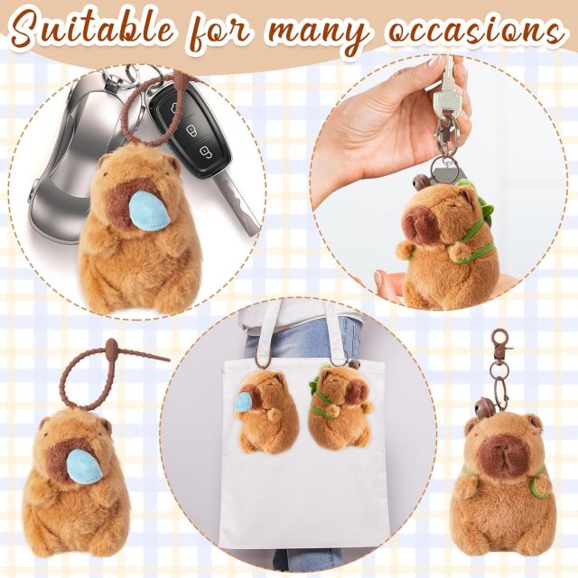 2 Pcs Capybara Plush Keychain Toy Realistic Capybara Stuffed Animals Toy Pendant for Backpack Birthday Gift
