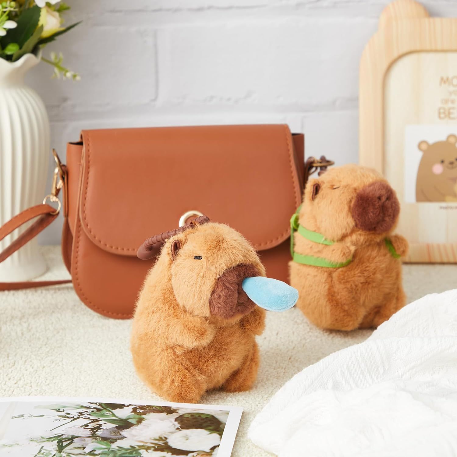 2 Pcs Capybara Plush Keychain Toy Realistic Capybara Stuffed Animals Toy Pendant for Backpack Birthday Gift