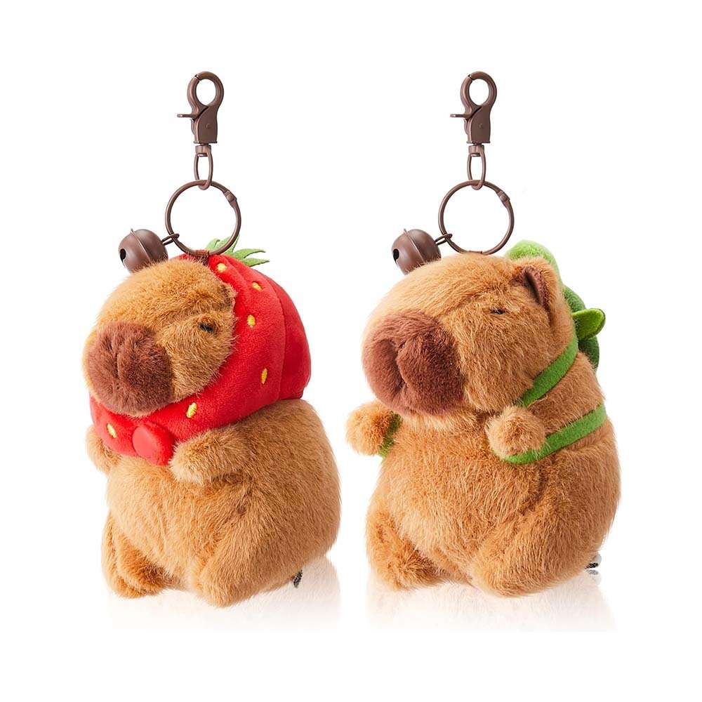 2 Pcs Capybara Plush Keychain Toy Realistic Capybara Stuffed Animals Toy with Turtle Bag Strawberry Hood