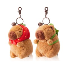 2 Pcs Capybara Plush Keychain Toy Realistic Capybara Stuffed Animals Toy with Turtle Bag Strawberry Hood
