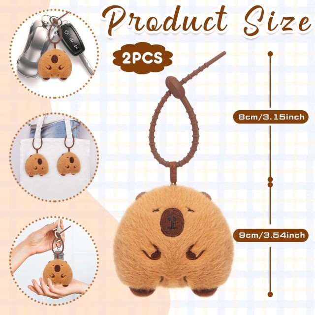 2 Pcs Capybara Plush Keychain Toy Realistic Capybara Stuffed Animals Toy
