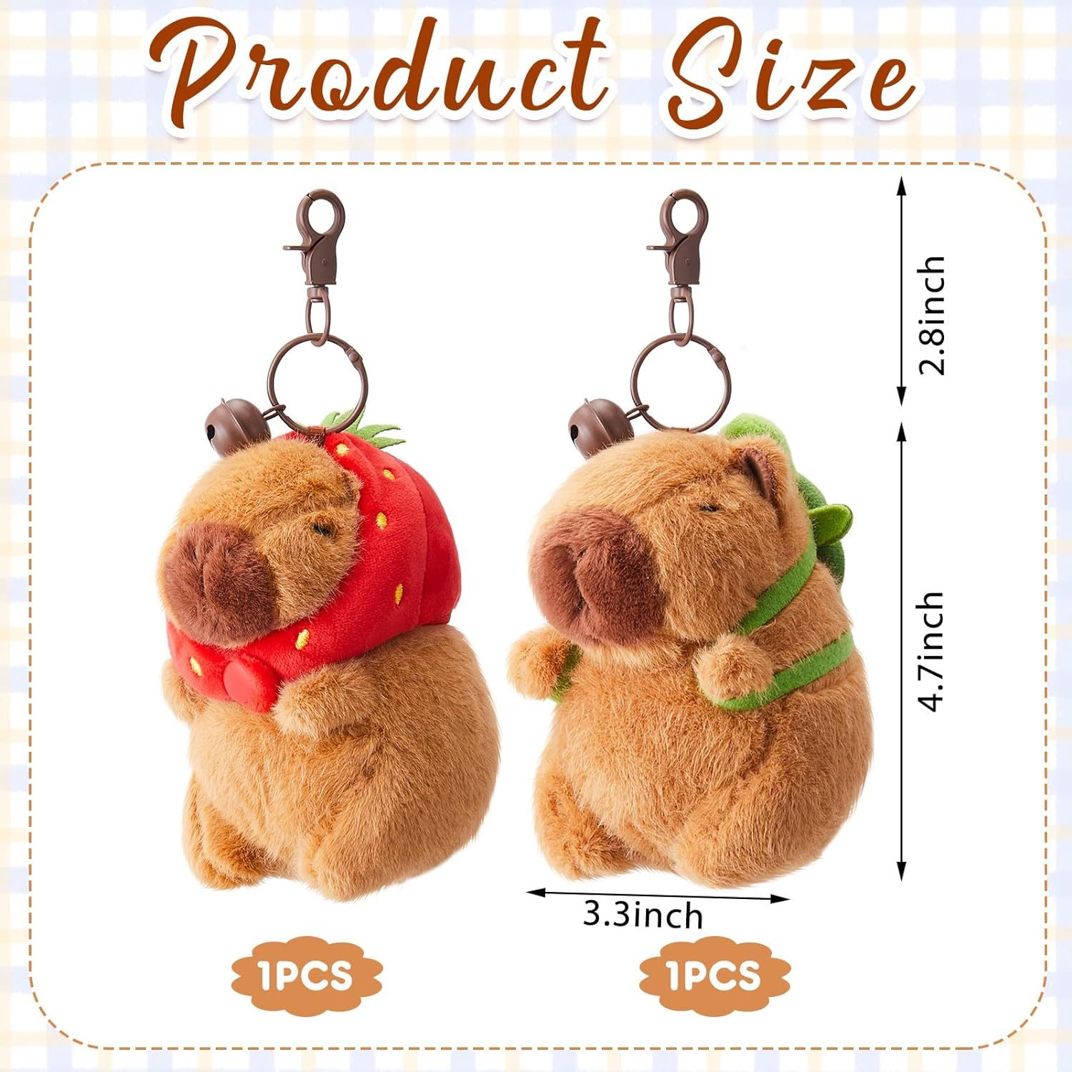 2 Pcs Capybara Plush Keychain Toy Realistic Capybara Stuffed Animals Toy with Turtle Bag Strawberry Hood