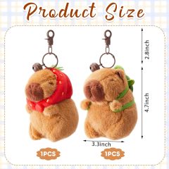 2 Pcs Capybara Plush Keychain Toy Realistic Capybara Stuffed Animals Toy with Turtle Bag Strawberry Hood