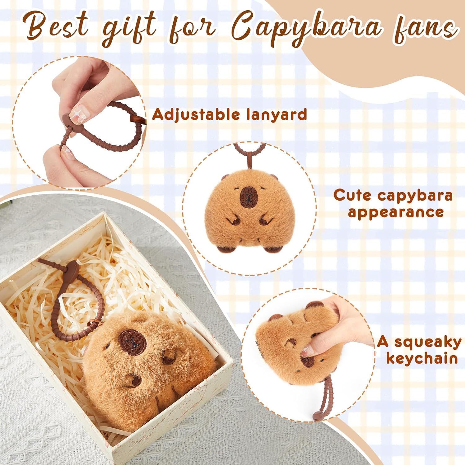 2 Pcs Capybara Plush Keychain Toy Realistic Capybara Stuffed Animals Toy