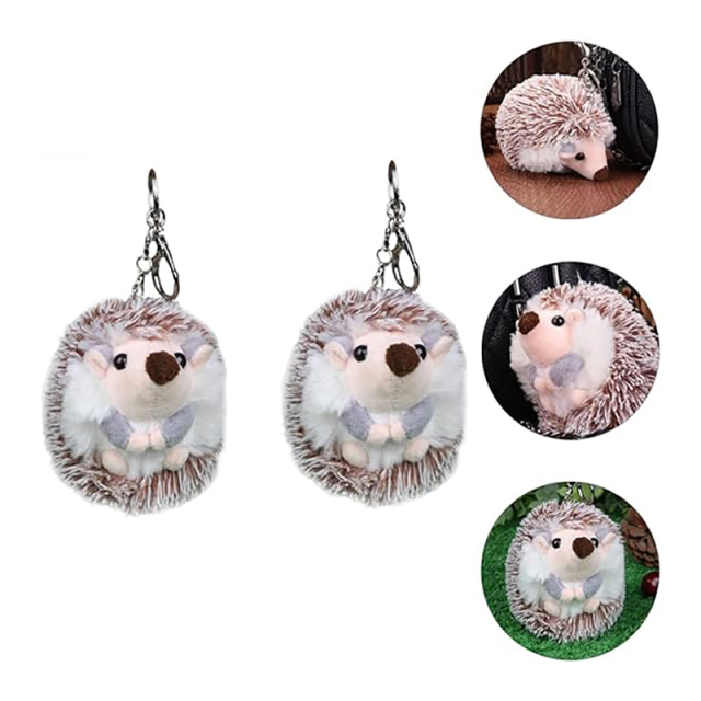 2pcs Hedgehog Plush Keychain Cute Stuffed Animal Toy Key Ring