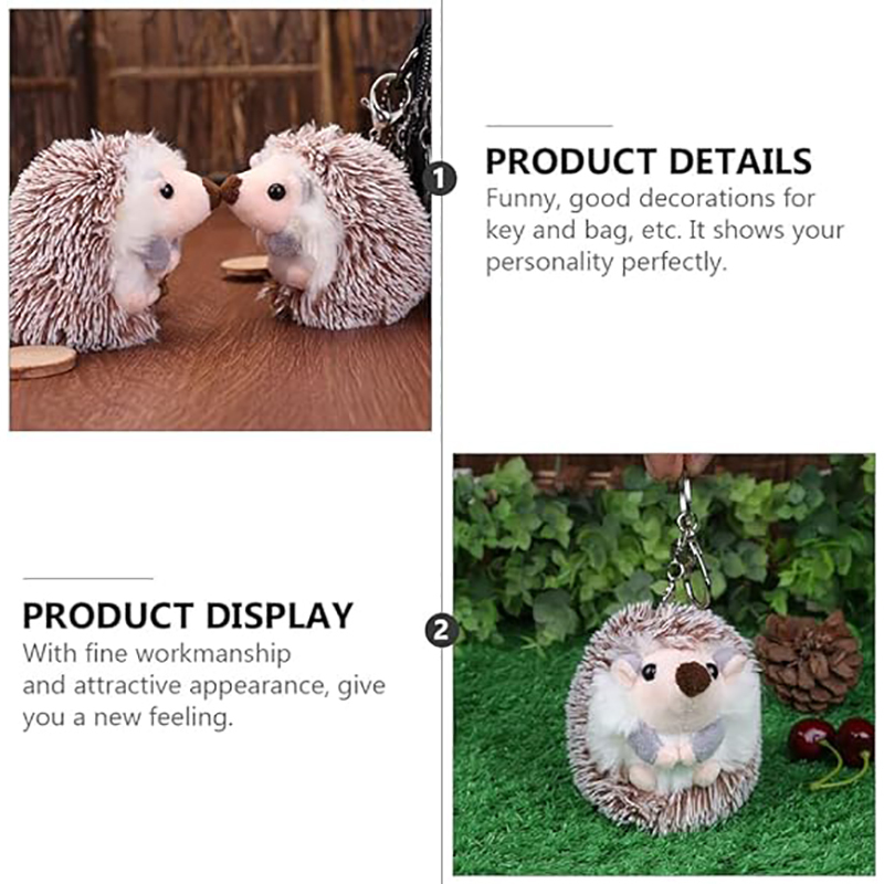 2pcs Hedgehog Plush Keychain Cute Stuffed Animal Toy Key Ring