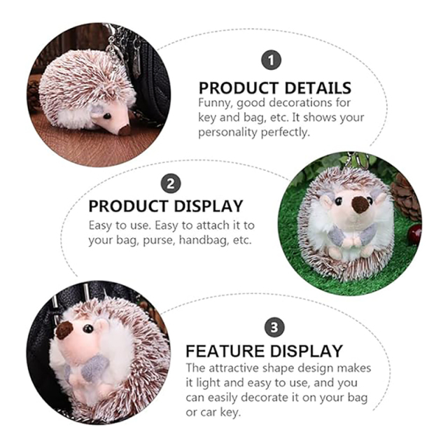 2pcs Hedgehog Plush Keychain Cute Stuffed Animal Toy Key Ring