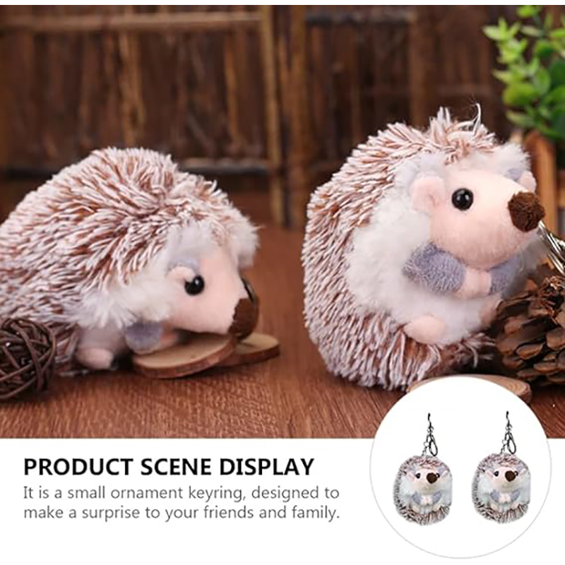 2pcs Hedgehog Plush Keychain Cute Stuffed Animal Toy Key Ring