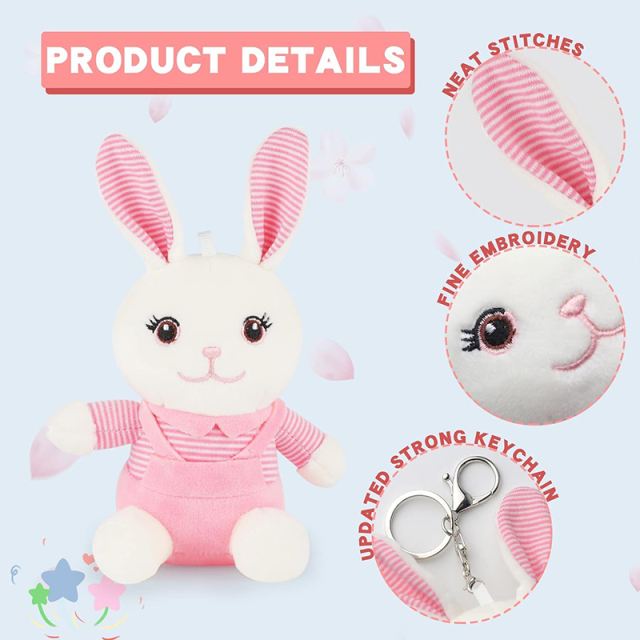 3 Pcs Small Stuffed Animals Rabbit Toy Cute Bunny Plush Toy with Keychain 4.8"