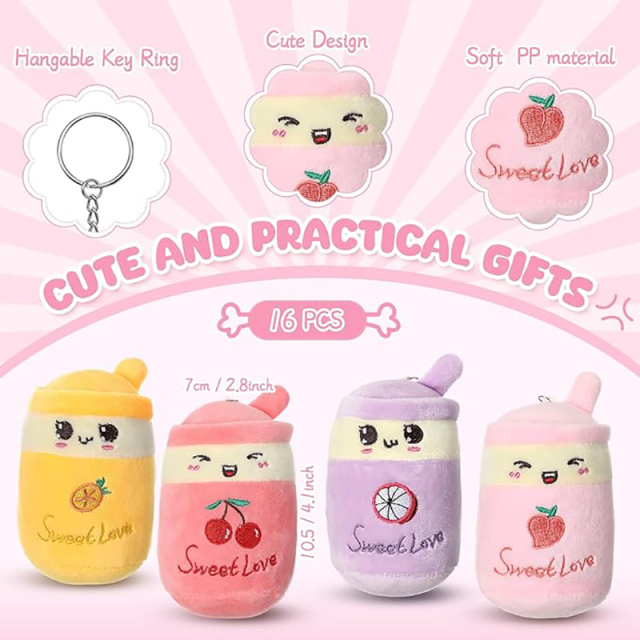Boba Tea Keychain Plush Bubble Tea Stuffed Animal Milk Tea Key Ring