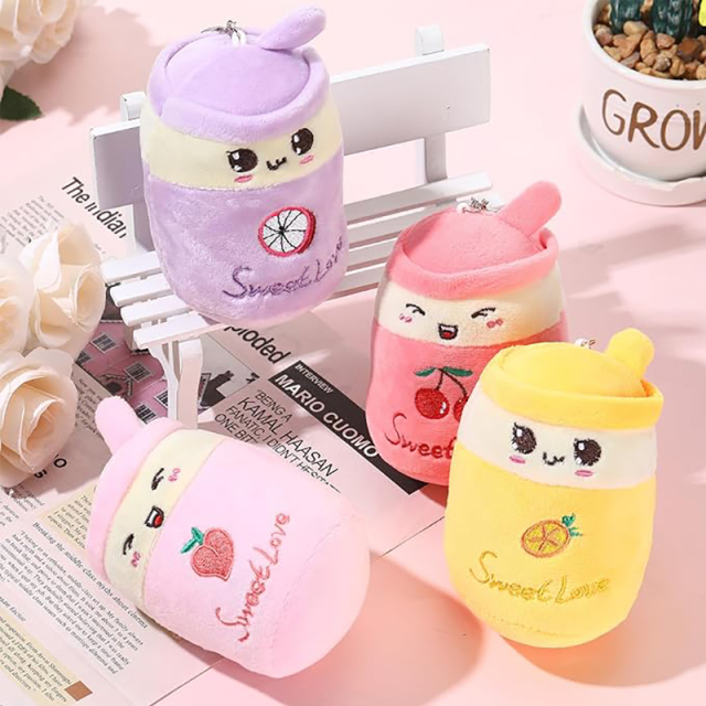 Boba Tea Keychain Plush Bubble Tea Stuffed Animal Milk Tea Key Ring