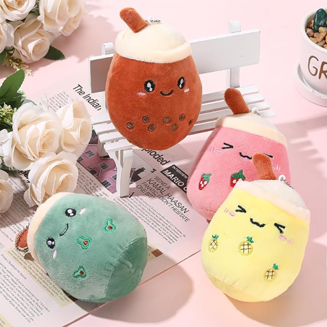Boba Tea Keychain Plush Bubble Tea Key Ring Stuffed Animal Milk Tea Keychains