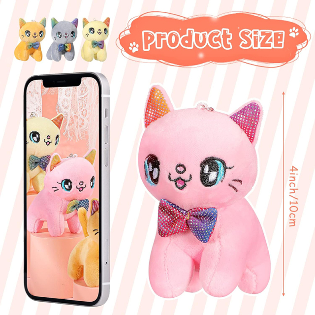 4 Inch Mini Plush Cat Ornaments Stuffed Doll Keychain Handbag Pendant