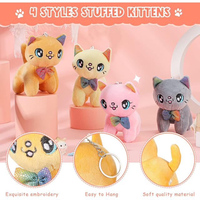 4 Inch Mini Plush Cat Ornaments Stuffed Doll Keychain Handbag Pendant