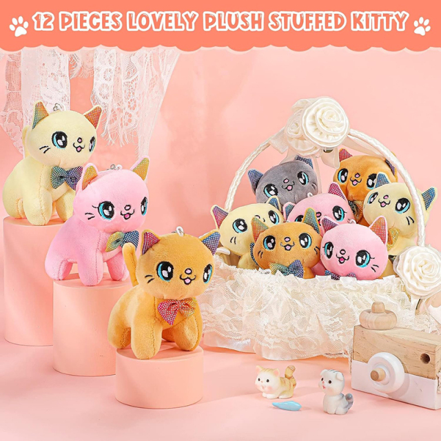 4 Inch Mini Plush Cat Ornaments Stuffed Doll Keychain Handbag Pendant