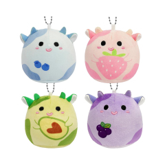 4Pcs Stuffed Animal Toys Kawaii Fruit Cow Plush Keychain Set