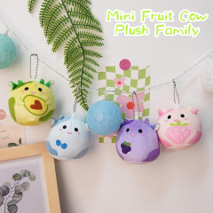 4Pcs Stuffed Animal Toys Kawaii Fruit Cow Plush Keychain Set