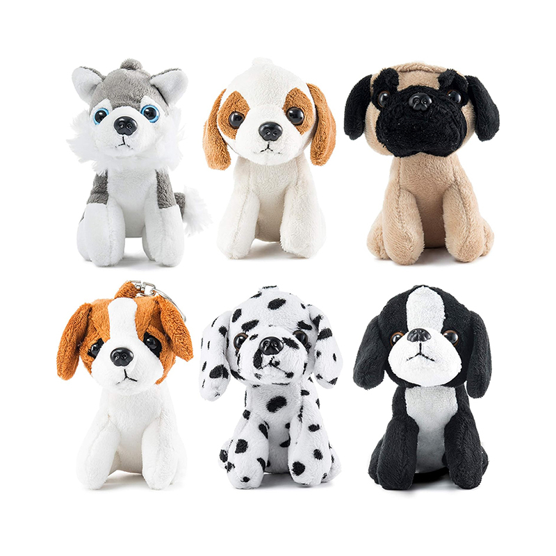 6 Small Dog Stuffed Animals with Keychains 5-Inch Cozy Cute Puppy Toys