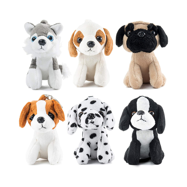 6 Small Dog Stuffed Animals with Keychains 5-Inch Cozy Cute Puppy Toys