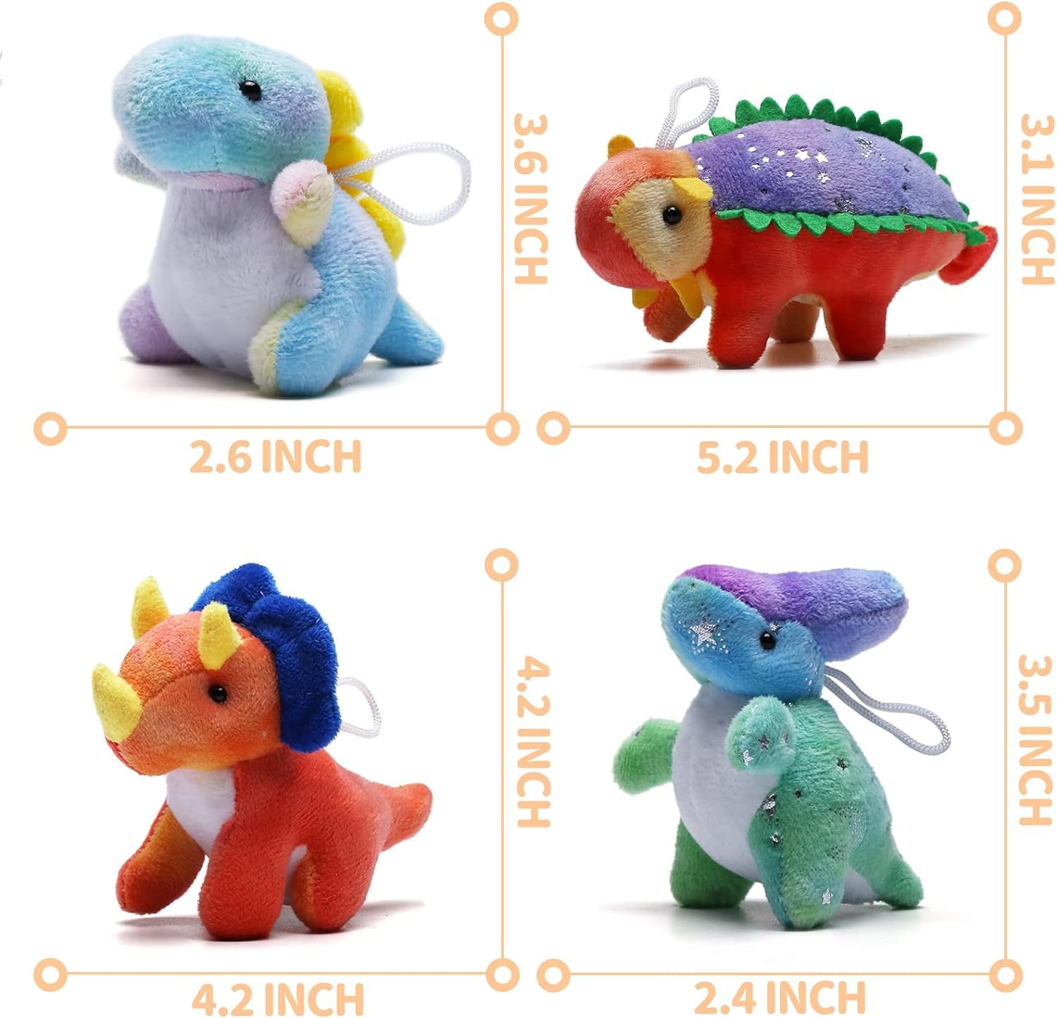 16 Pack Plush Dinosaurs Mini Dinosaur Figures Assortment Keychain Toy Soft Dino Stuffed Animal Pendant