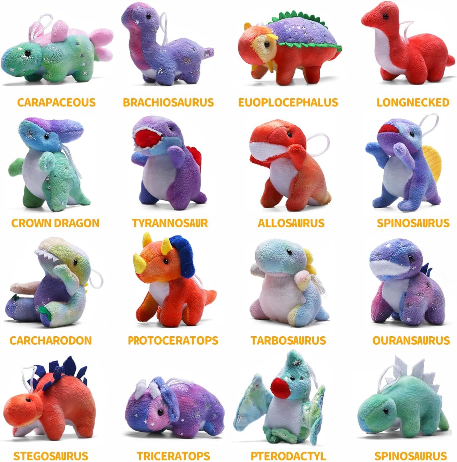 16 Pack Plush Dinosaurs Mini Dinosaur Figures Assortment Keychain Toy Soft Dino Stuffed Animal Pendant