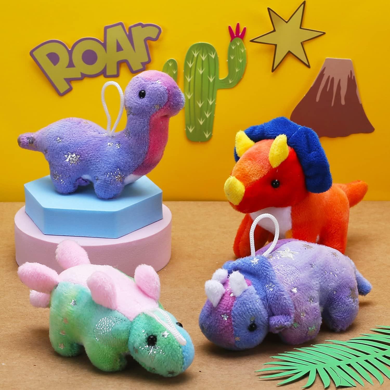 16 Pack Plush Dinosaurs Mini Dinosaur Figures Assortment Keychain Toy Soft Dino Stuffed Animal Pendant