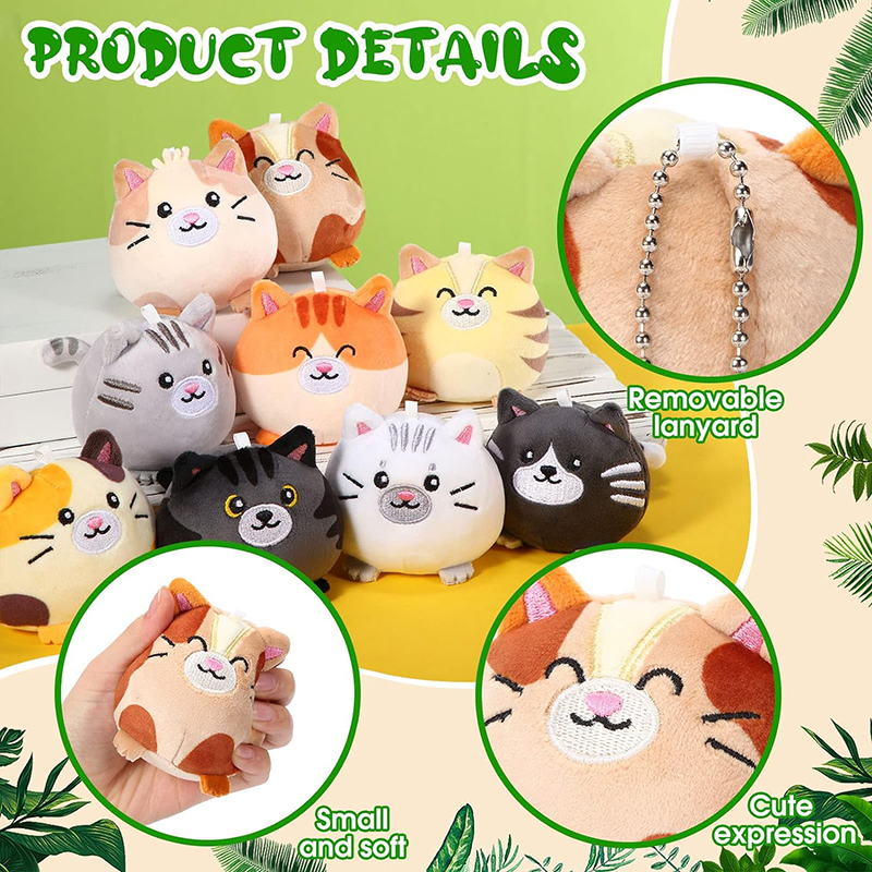 9 Pcs Mini Cat Dog Stuffed Animals Keychain 3.15 Inch Soft Decompress Kitten Puppy Plush Toys Pendant