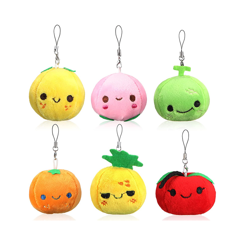 6 Pcs Soft Mini Plush Keychain Colorful Stuffed Fruits Pendant Lovely Peach Orange Pineapple Cantaloupe
