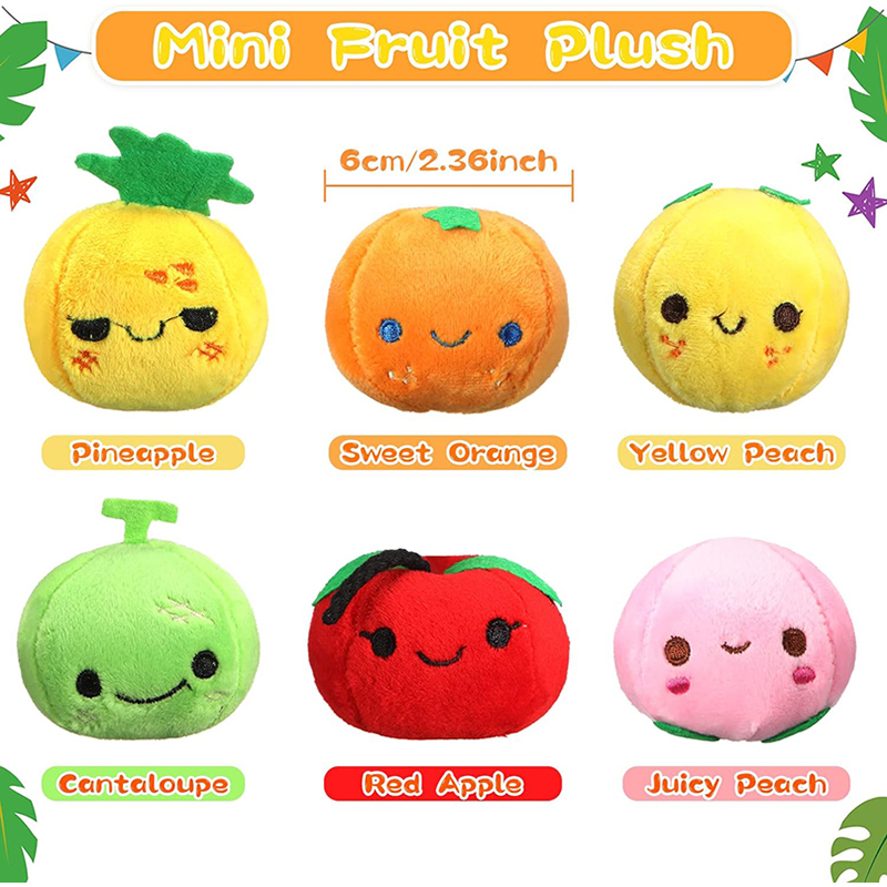 6 Pcs Soft Mini Plush Keychain Colorful Stuffed Fruits Pendant Lovely Peach Orange Pineapple Cantaloupe