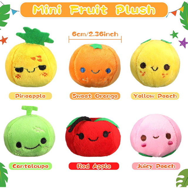 6 Pcs Soft Mini Plush Keychain Colorful Stuffed Fruits Pendant Lovely Peach Orange Pineapple Cantaloupe
