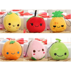 6 Pcs Soft Mini Plush Keychain Colorful Stuffed Fruits Pendant Lovely Peach Orange Pineapple Cantaloupe