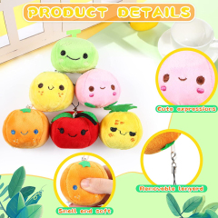 6 Pcs Soft Mini Plush Keychain Colorful Stuffed Fruits Pendant Lovely Peach Orange Pineapple Cantaloupe
