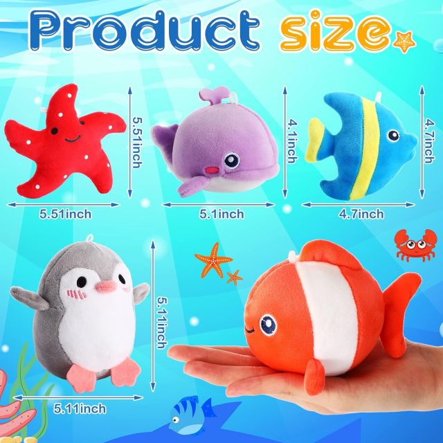 12 Pcs Mini Ocean Animal Plush Toys Sea Creatures Stuffed Toy Soft Plush Keychain