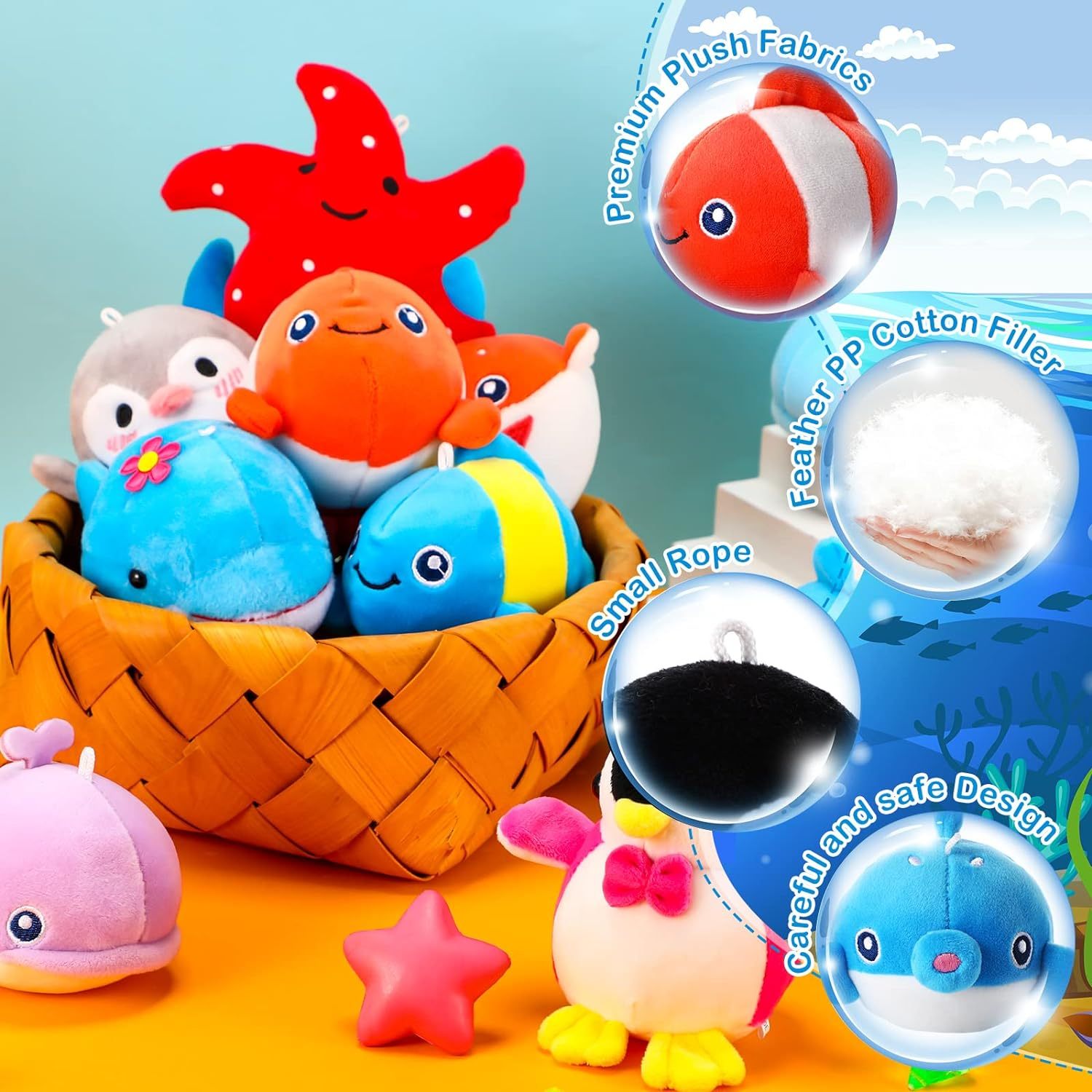 12 Pcs Mini Ocean Animal Plush Toys Sea Creatures Stuffed Toy Soft Plush Keychain