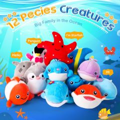 12 Pcs Mini Ocean Animal Plush Toys Sea Creatures Stuffed Toy Soft Plush Keychain