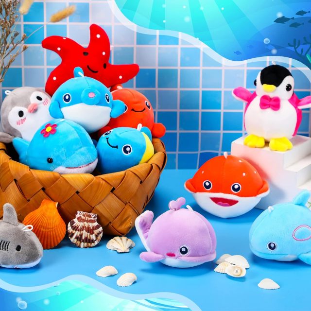 12 Pcs Mini Ocean Animal Plush Toys Sea Creatures Stuffed Toy Soft Plush Keychain