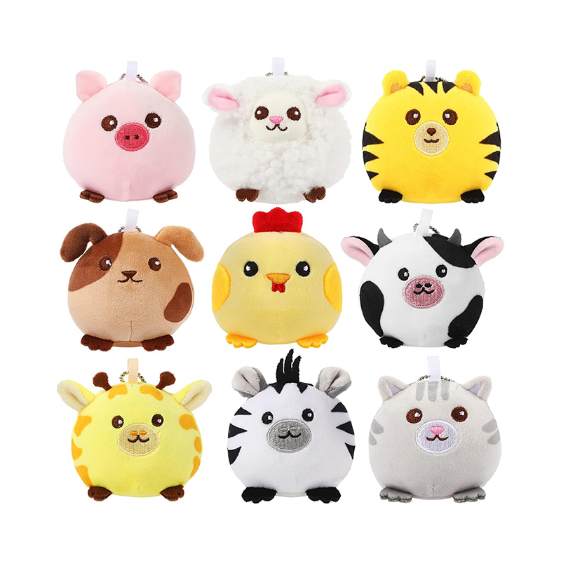 9 Pcs Mini Plush Farm Stuffed Animals Colorful Jungle Animals Plush Keychain Pendant