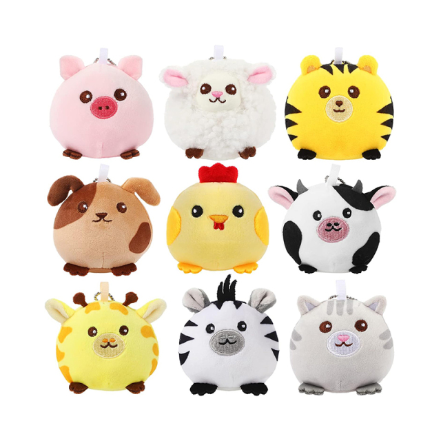 9 Pcs Mini Plush Farm Stuffed Animals Colorful Jungle Animals Plush Keychain Pendant
