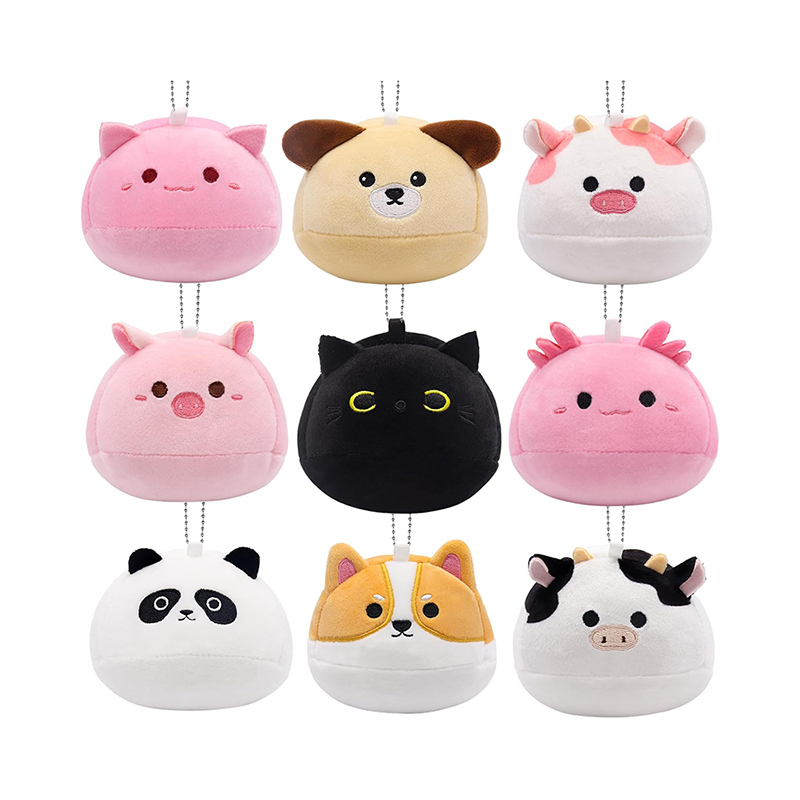 9PCS Mini Dog Cat Stuffed Plush Toys Colorful Cow Pendant Soft Mini Animal Plush Keychain