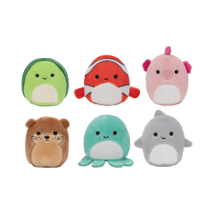 Six 2” Sea Animals Irresistebly soft Colorful Plush Mini Shark Otter Seahorse Stuffed Keychain