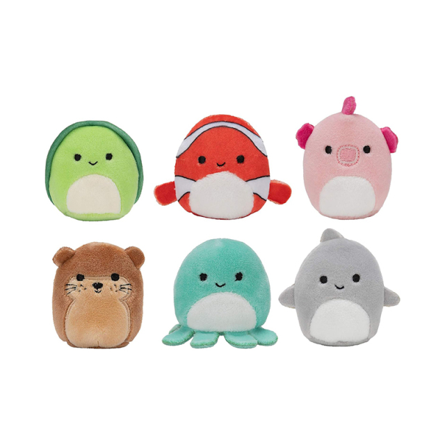 Six 2” Sea Animals Irresistebly soft Colorful Plush Mini Shark Otter Seahorse Stuffed Keychain