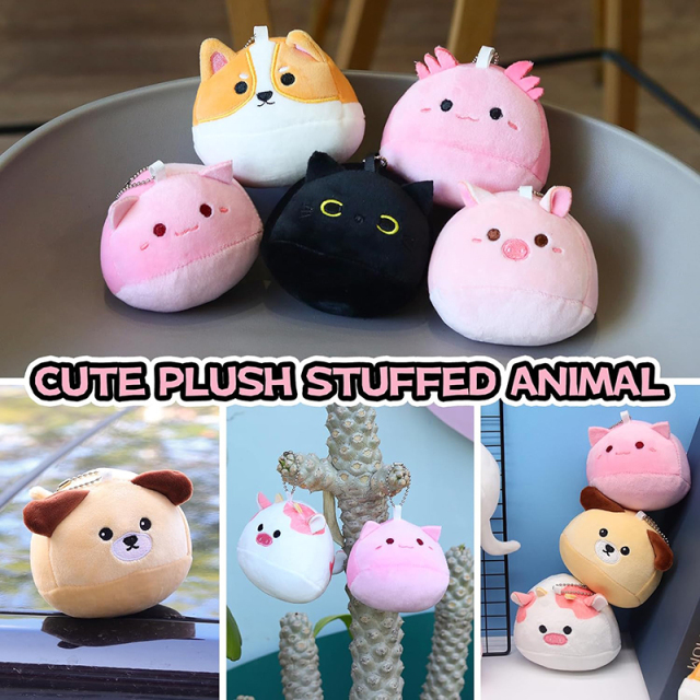 9PCS Mini Dog Cat Stuffed Plush Toys Colorful Cow Pendant Soft Mini Animal Plush Keychain