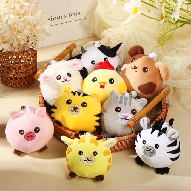 9 Pcs Mini Plush Farm Stuffed Animals Colorful Jungle Animals Plush Keychain Pendant