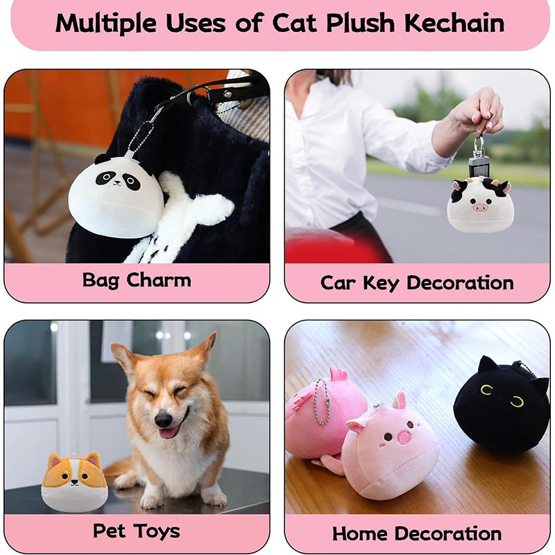 9PCS Mini Dog Cat Stuffed Plush Toys Colorful Cow Pendant Soft Mini Animal Plush Keychain
