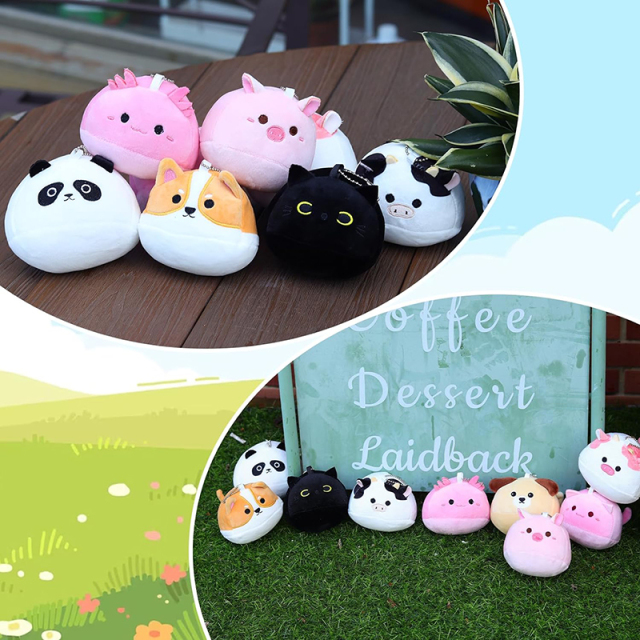 9PCS Mini Dog Cat Stuffed Plush Toys Colorful Cow Pendant Soft Mini Animal Plush Keychain