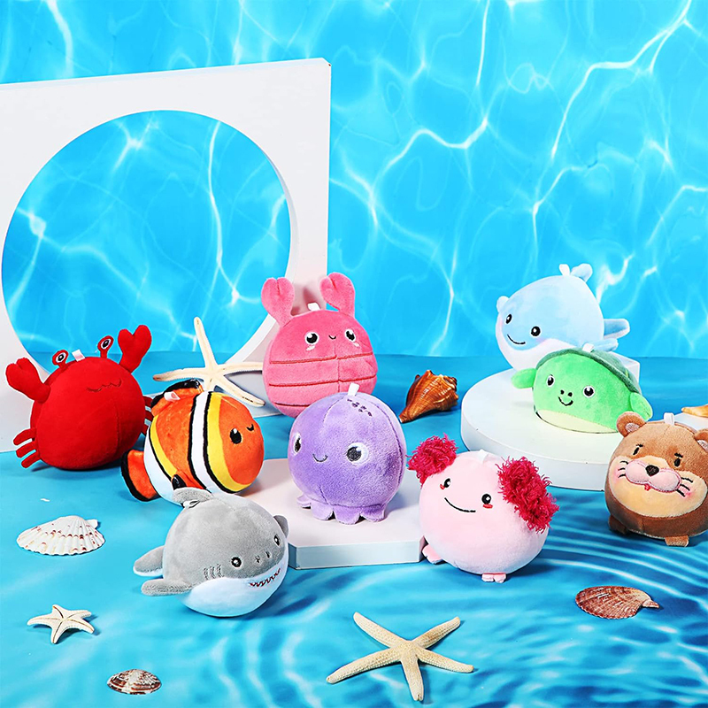 9 Pcs Mini Plush Sealife 3.15 Inch Cute Stuffed Ocean Animals Plush Keychain Pendant