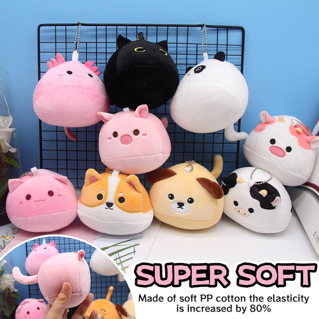 9PCS Mini Dog Cat Stuffed Plush Toys Colorful Cow Pendant Soft Mini Animal Plush Keychain
