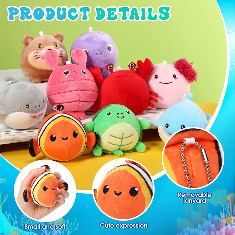 9 Pcs Mini Plush Sealife 3.15 Inch Cute Stuffed Ocean Animals Plush Keychain Pendant