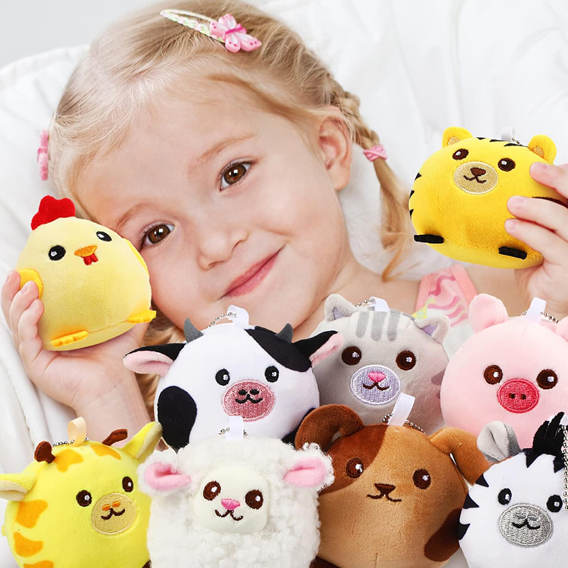 9 Pcs Mini Plush Farm Stuffed Animals Colorful Jungle Animals Plush Keychain Pendant